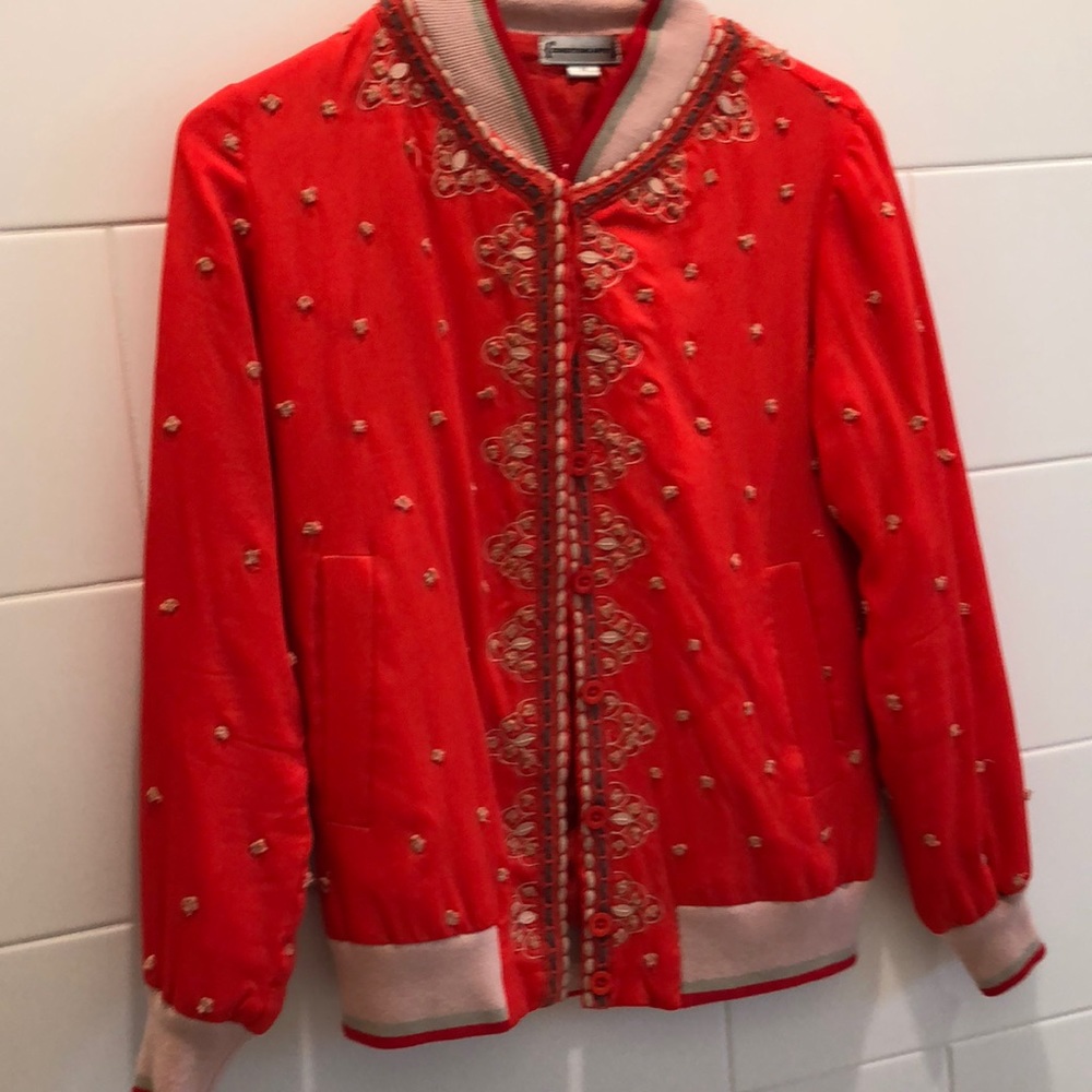 XS Anthropologie Red bomber jacket